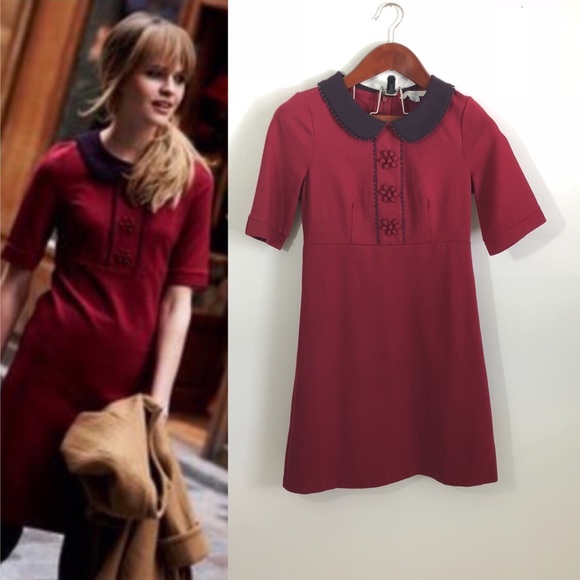 burgundy peter pan collar dress